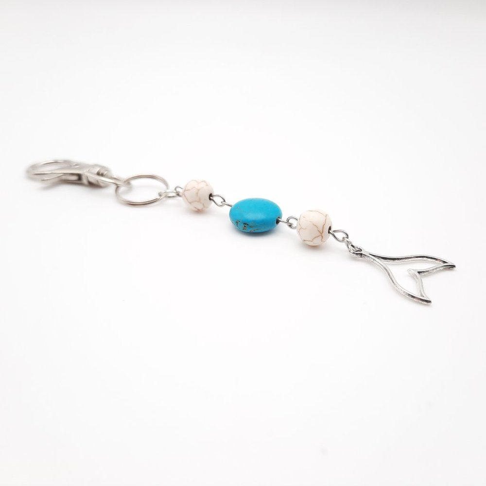 Mermaid Tail Turquoise Howlite Chakra Gemstone Keychain Handmade Accessory - Picture 4 of 8